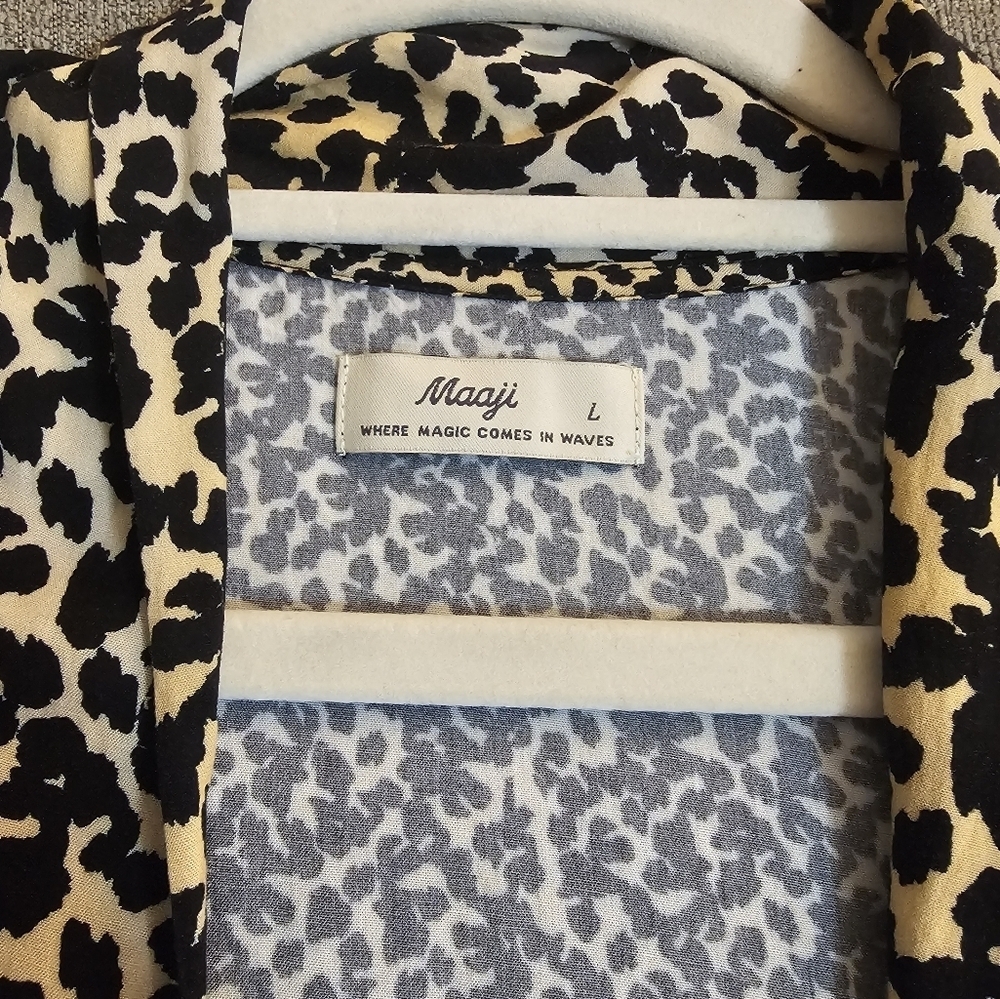Maaji Black Cream Animal Print Casual Bell Sleeve Boho Casual Cardigan Large - Picture 4 of 9